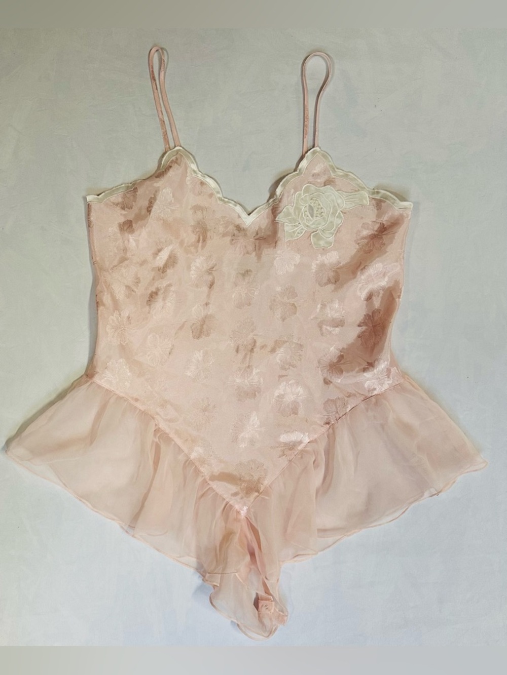 VTG 80s/90s Victorias Secret Gold Label Pink Satin Floral Teddy Bodysuit Large